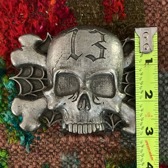 Vintage Original Lucky 13 Punk Psychobilly Skull & Bones Buckle - Picture 5 of 5